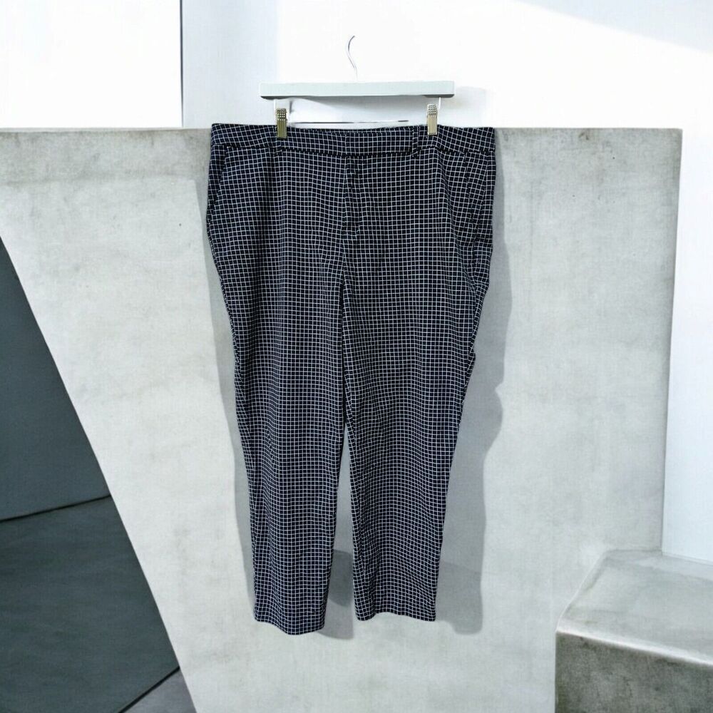 Old Navy Harper Pants Cropped Mid-Rise Black White Checkered Plaid Size 18 TALL